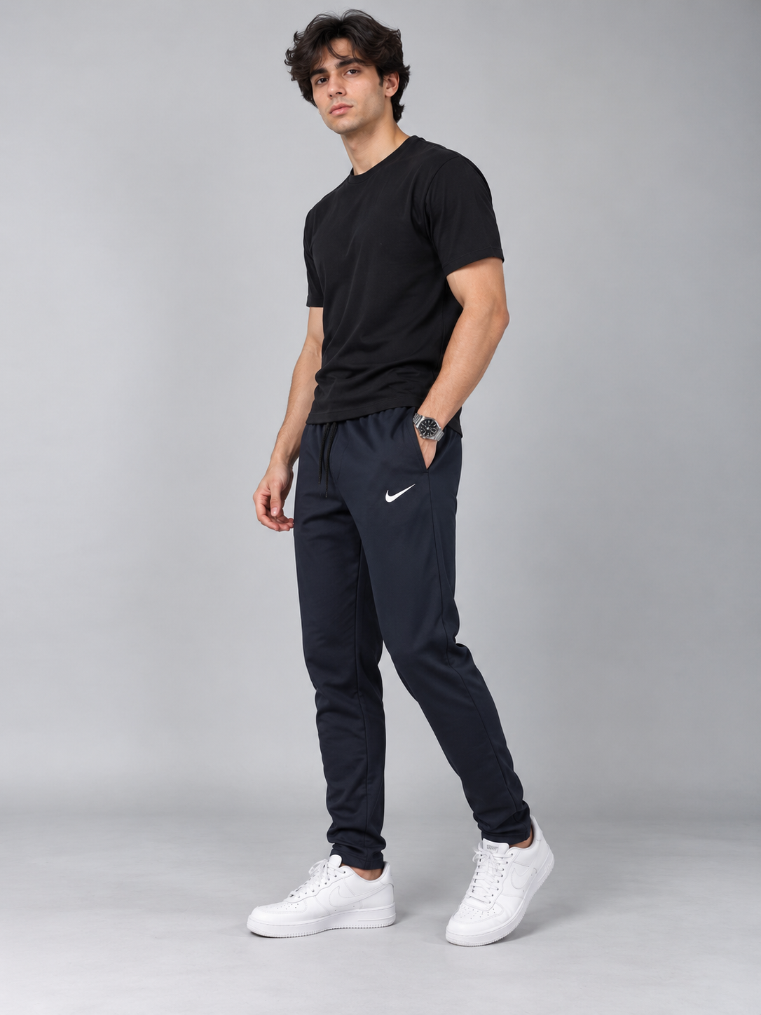 Dark navy blue drawstring jogger sweatpants