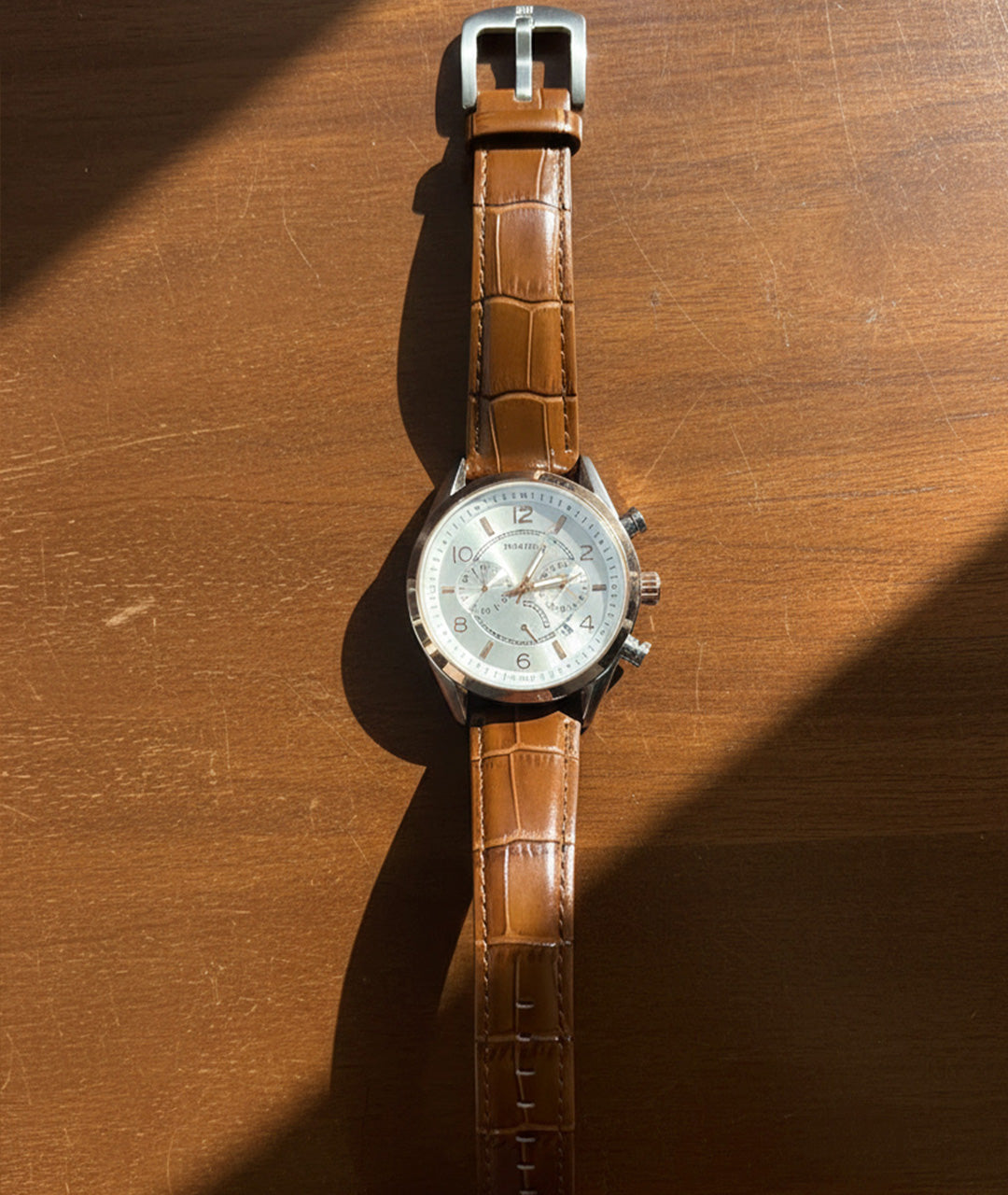 Men's Silver Dial Tan Leather Chronograph Watch