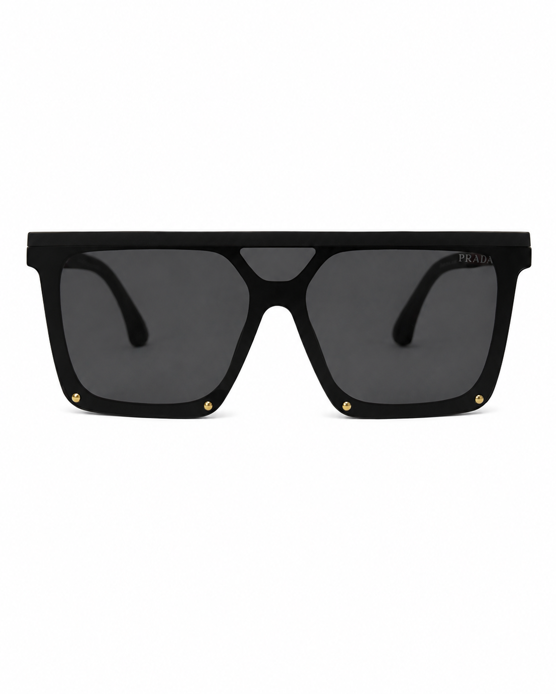 Matte Black Studded Flat-Top Shield Sunglasses P-1196