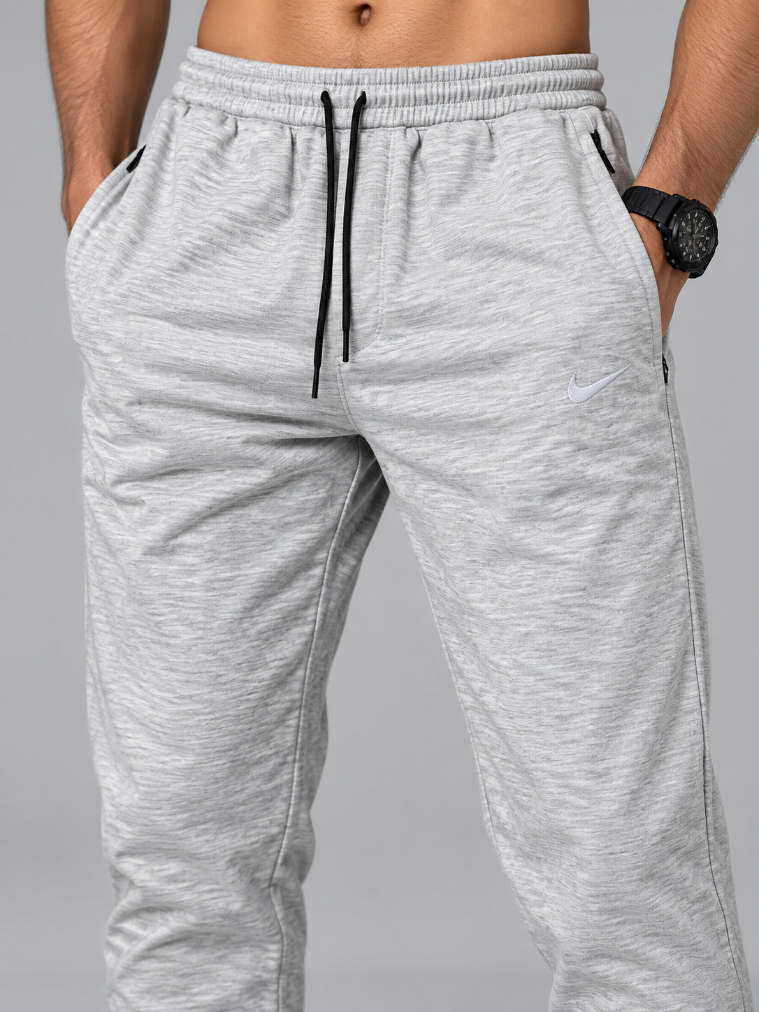 Light grey heather drawstring jogger sweatpants