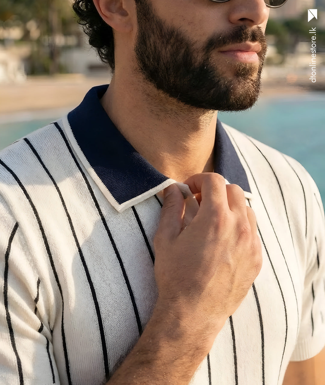 Ivory Pinstripe Knit Polo