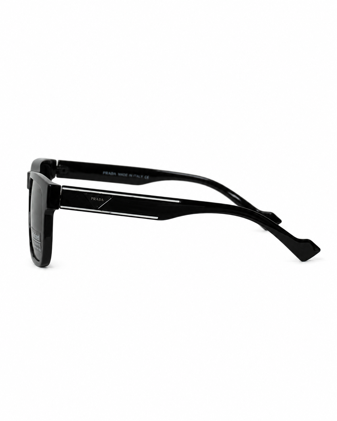 Glossy Black Metallic-Trim Polarized Sunglasses P-1203