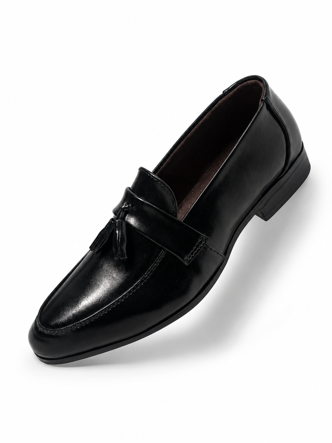 Premium black leather tassel slip on loafers