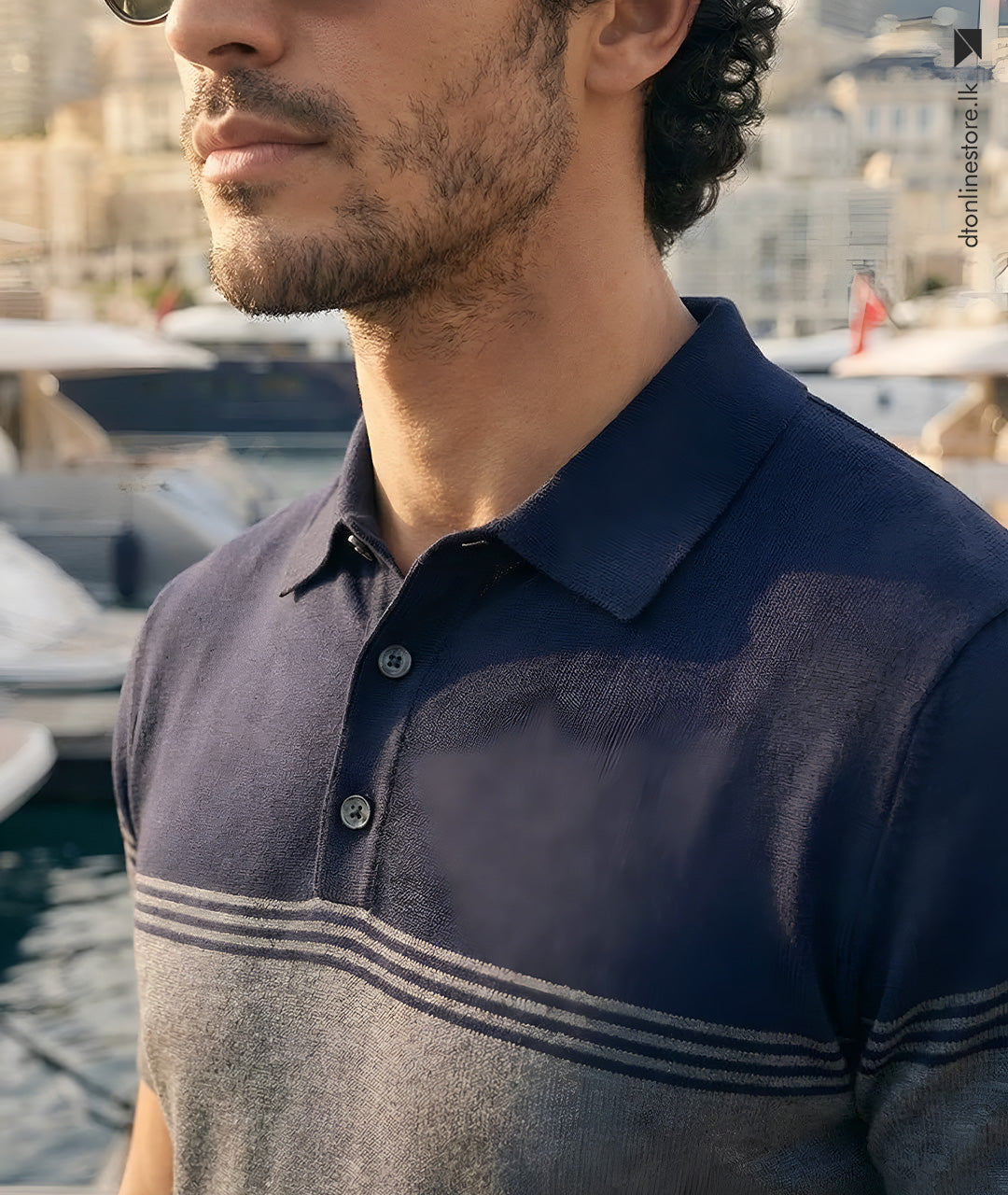 Navy & Slate Striped Knit Polo
