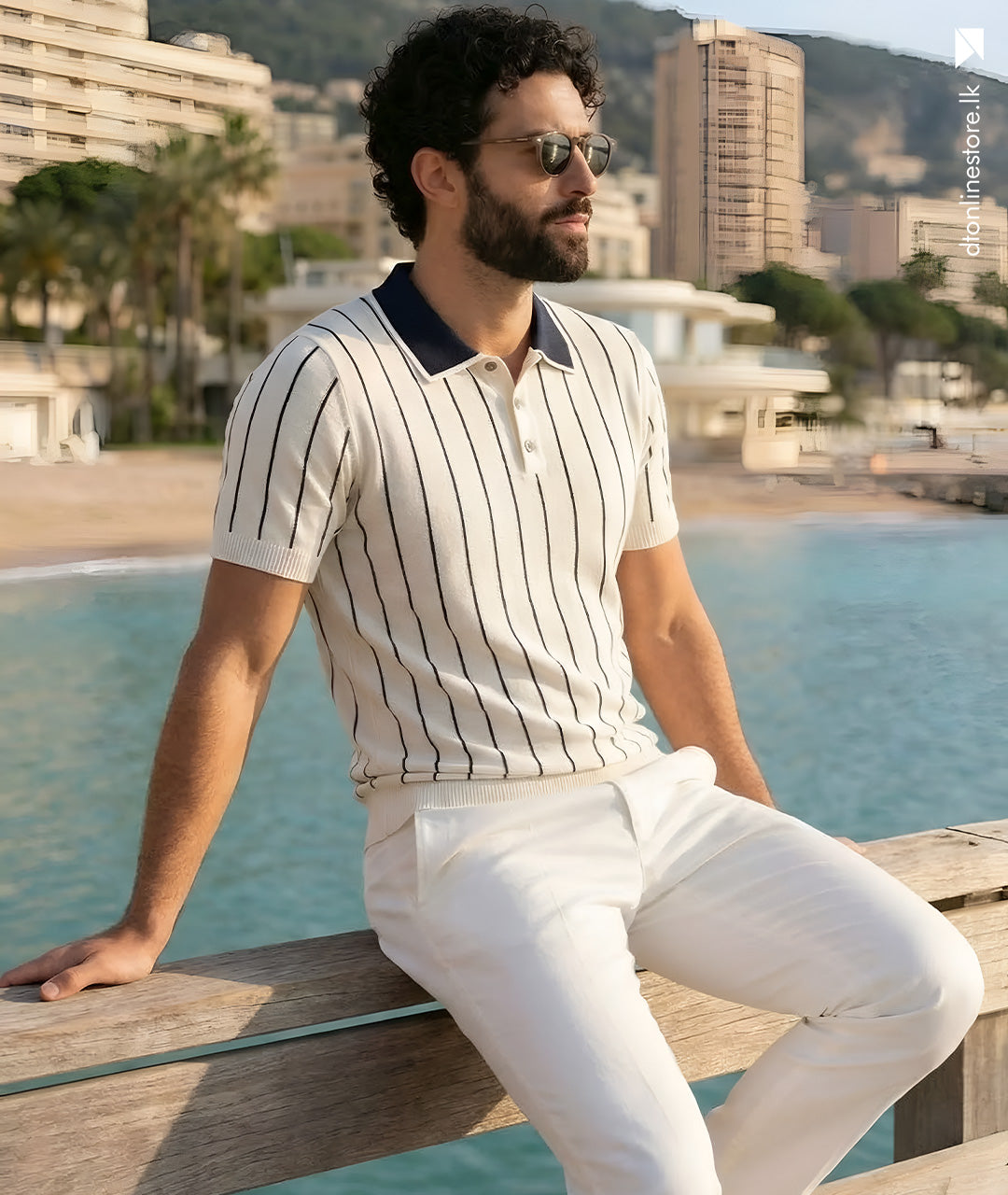 Ivory Pinstripe Knit Polo