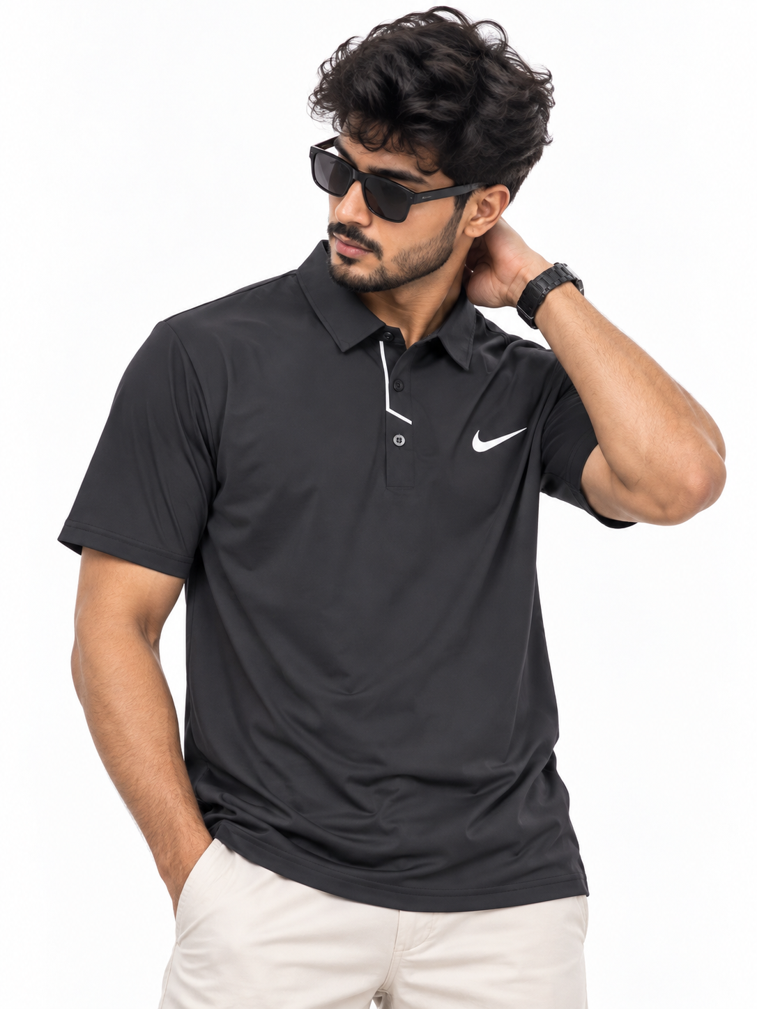 Black contrast trim dry-fit athletic polo shirt