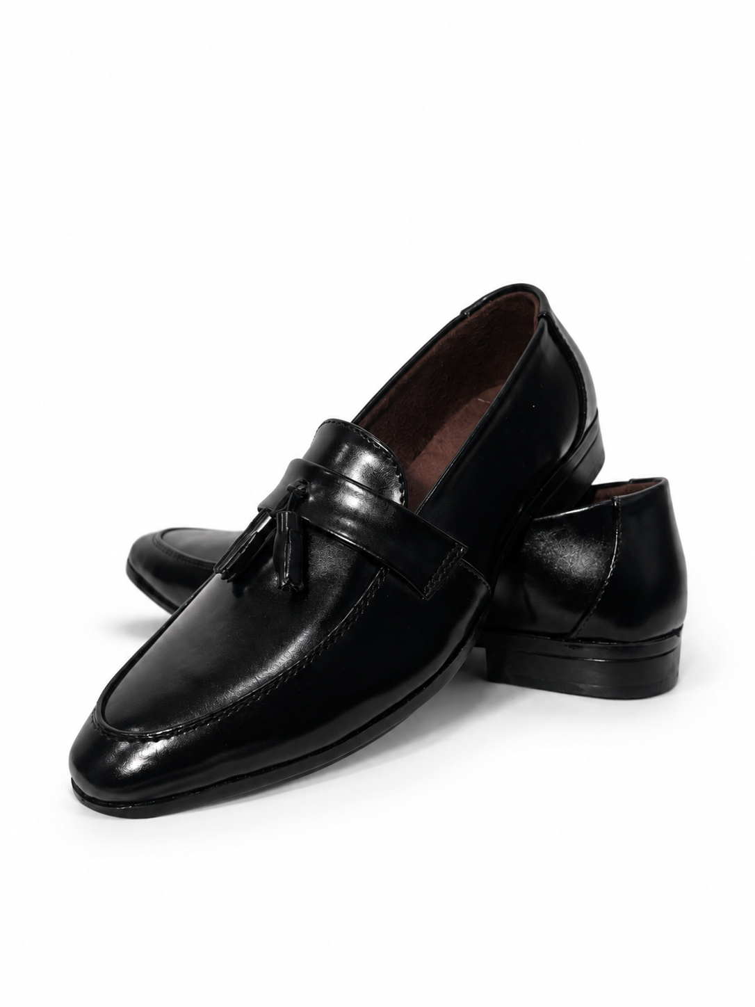Premium black leather tassel slip on loafers