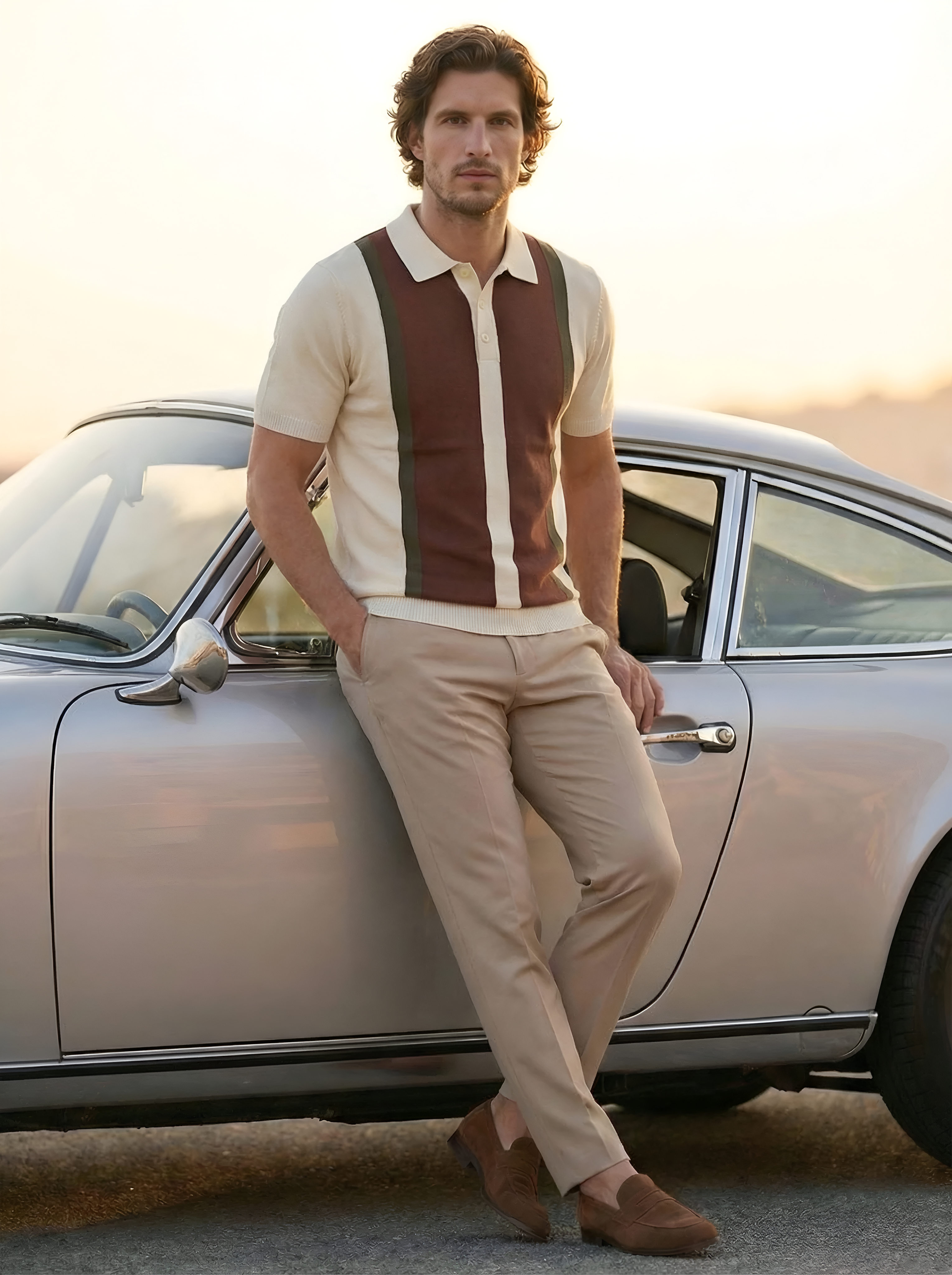 Retro Panel Knit Polo Shirt