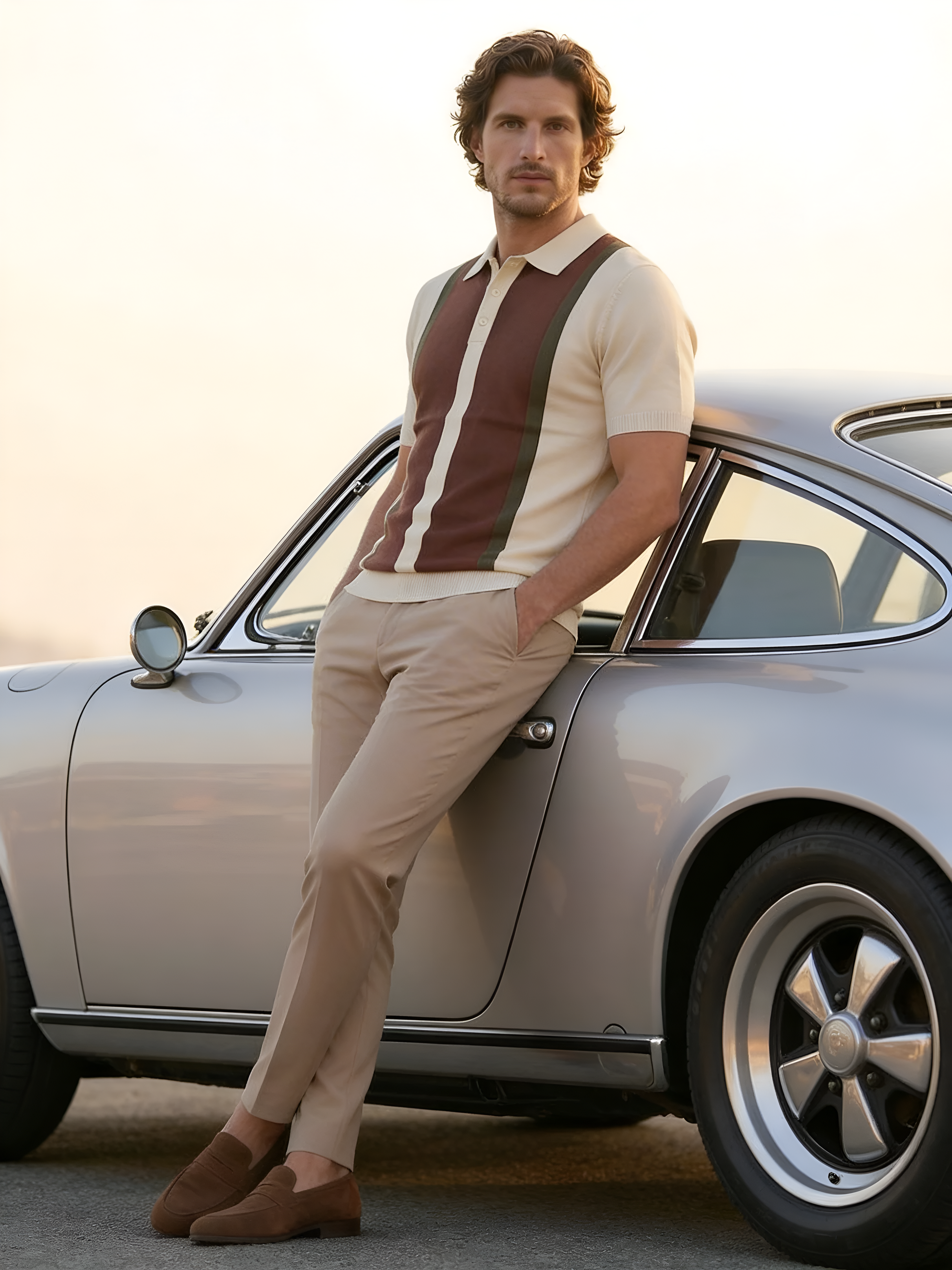 Retro Panel Knit Polo Shirt