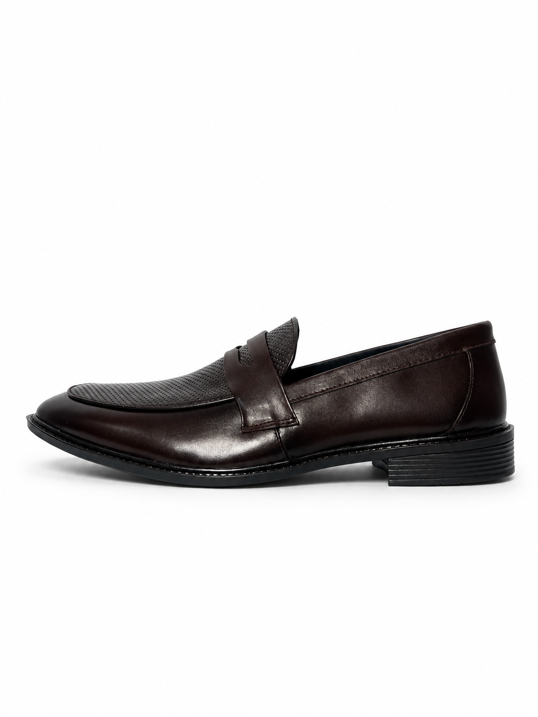 Dark brown perforated leather penny loafers