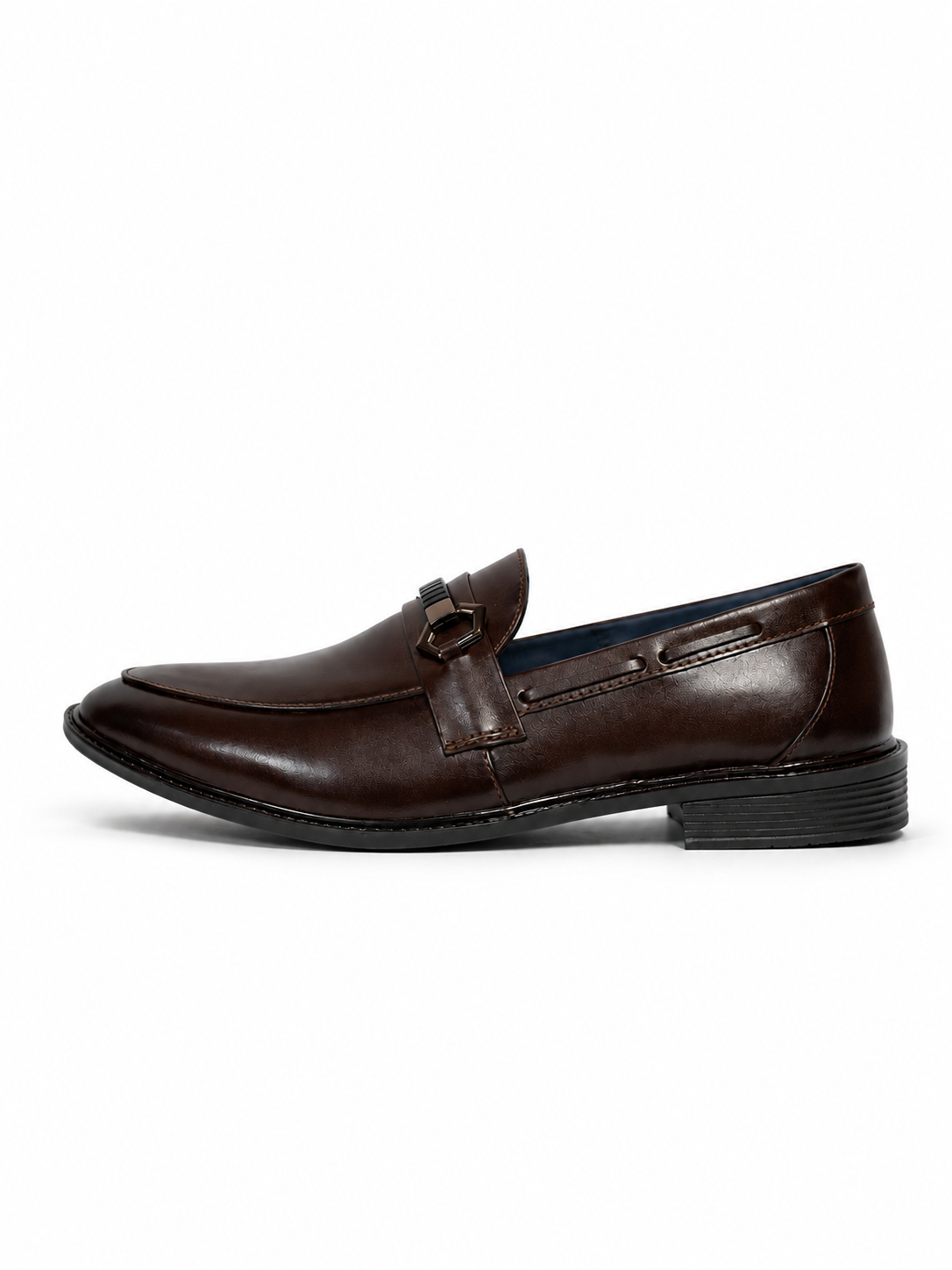 Dark brown leather metal bit slip on loafers