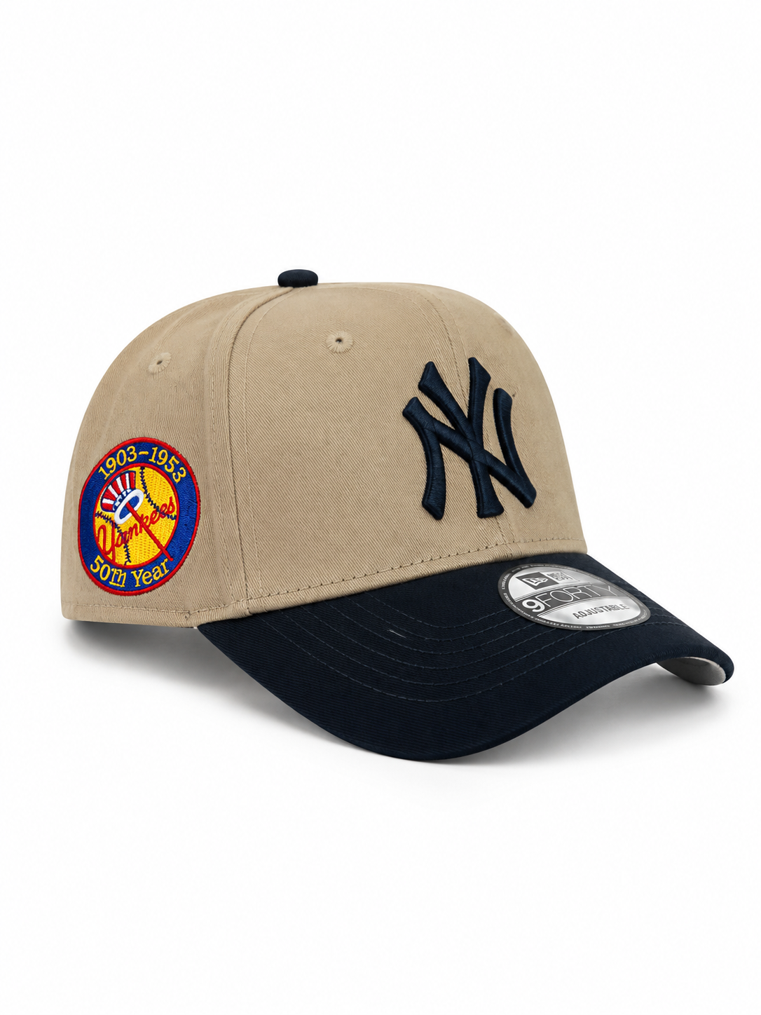 Premium two tone beige and navy blue new york 50th anniversary adjustable baseball cap