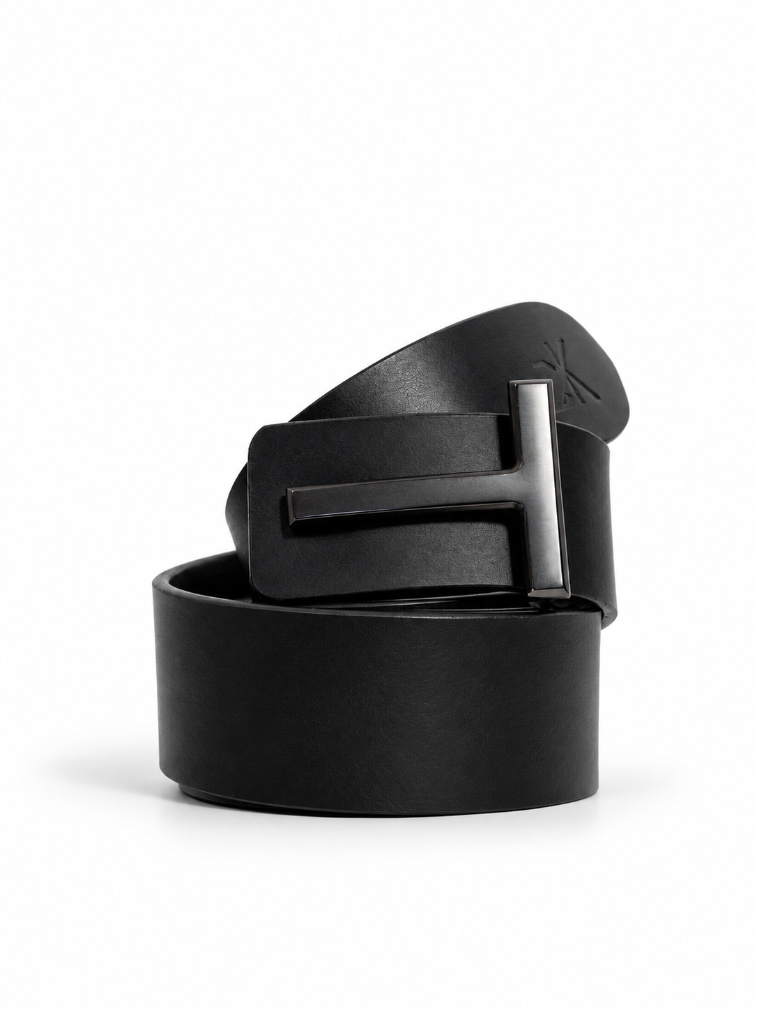 Premium black leather T buckle adjustable belt