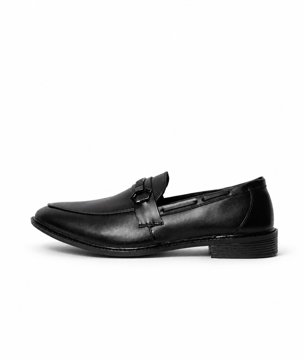 Black leather metal bit slip on loafers