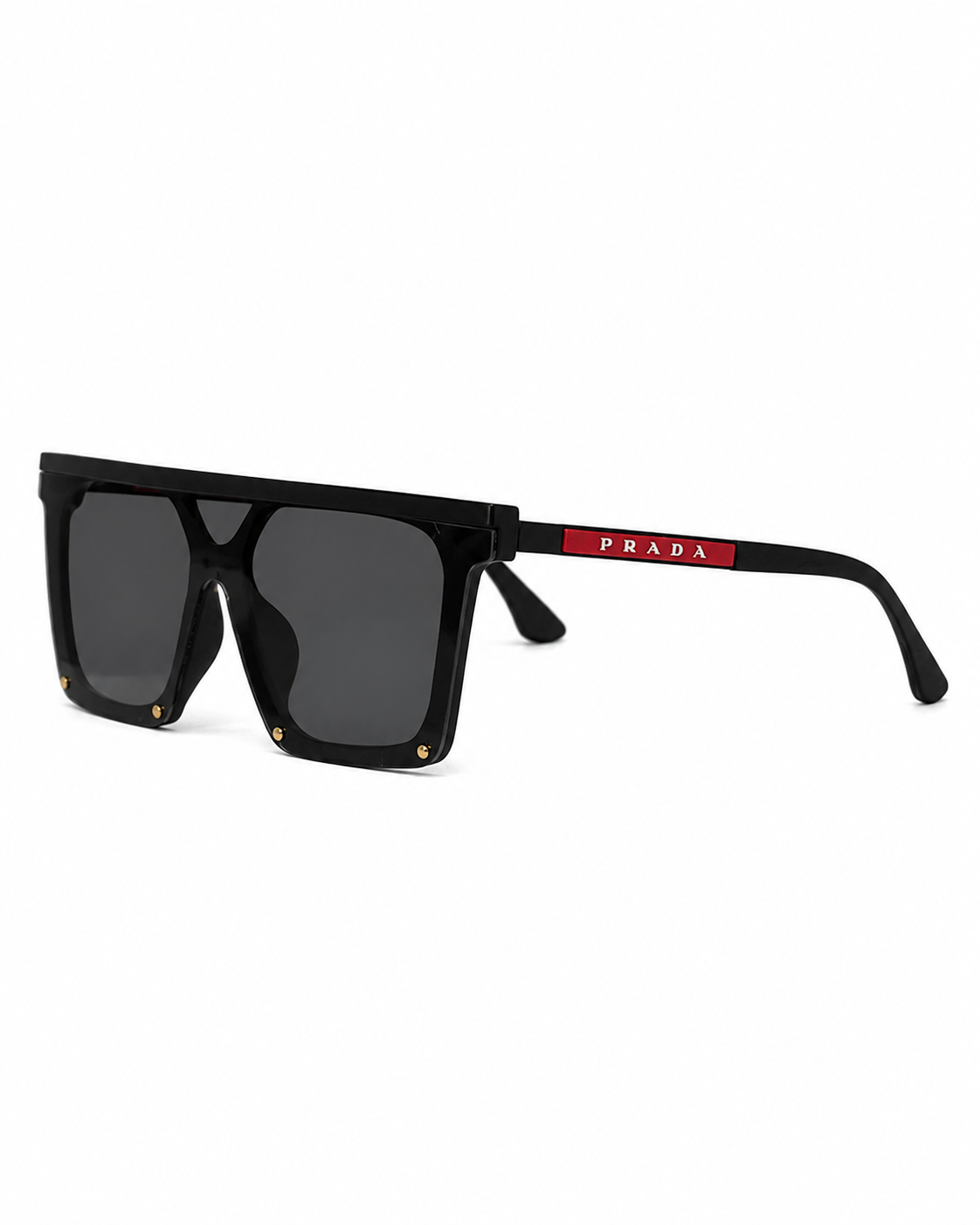 Matte Black Studded Flat-Top Shield Sunglasses P-1196