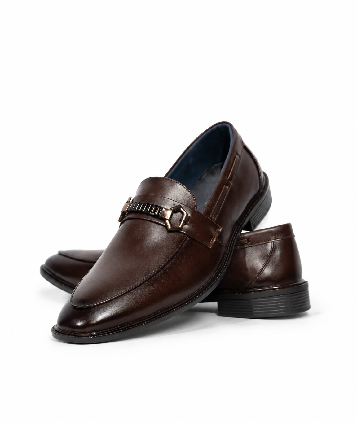 Dark brown leather metal bit slip on loafers