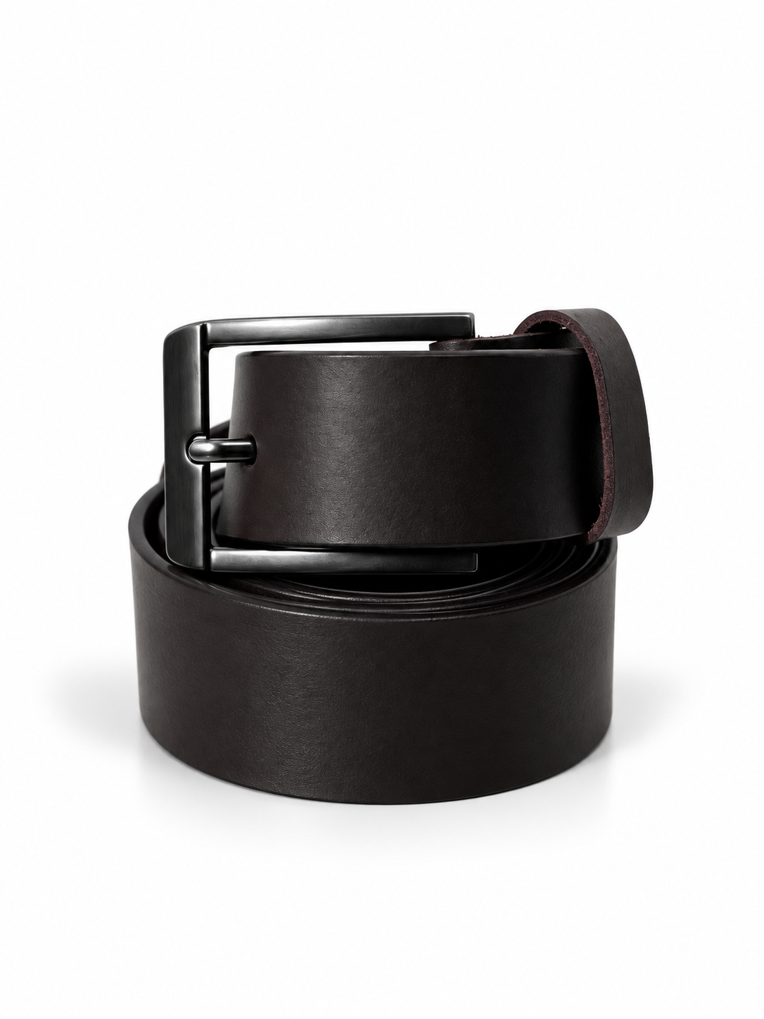 Dark brown leather classic pin buckle belt