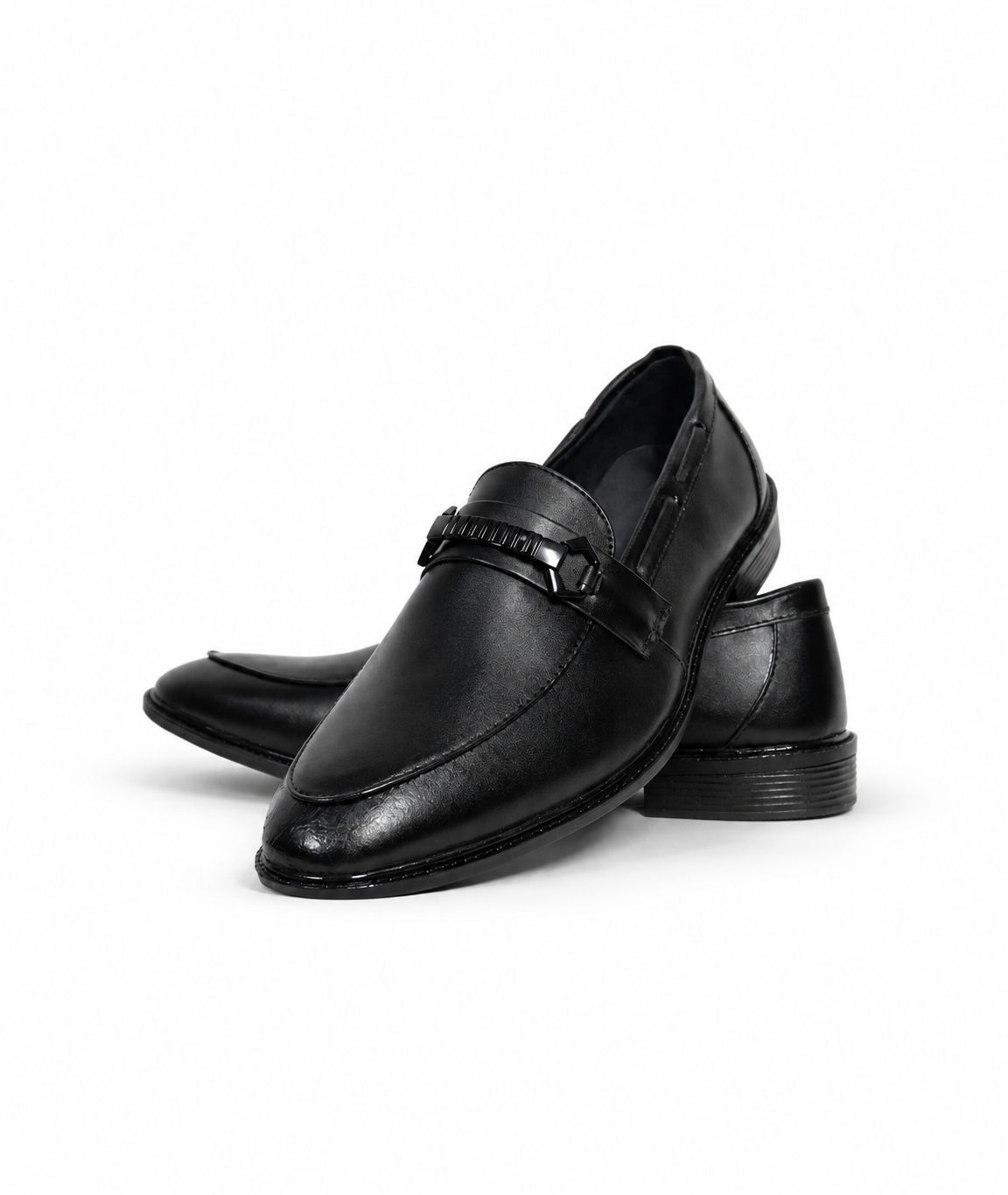 Black leather metal bit slip on loafers