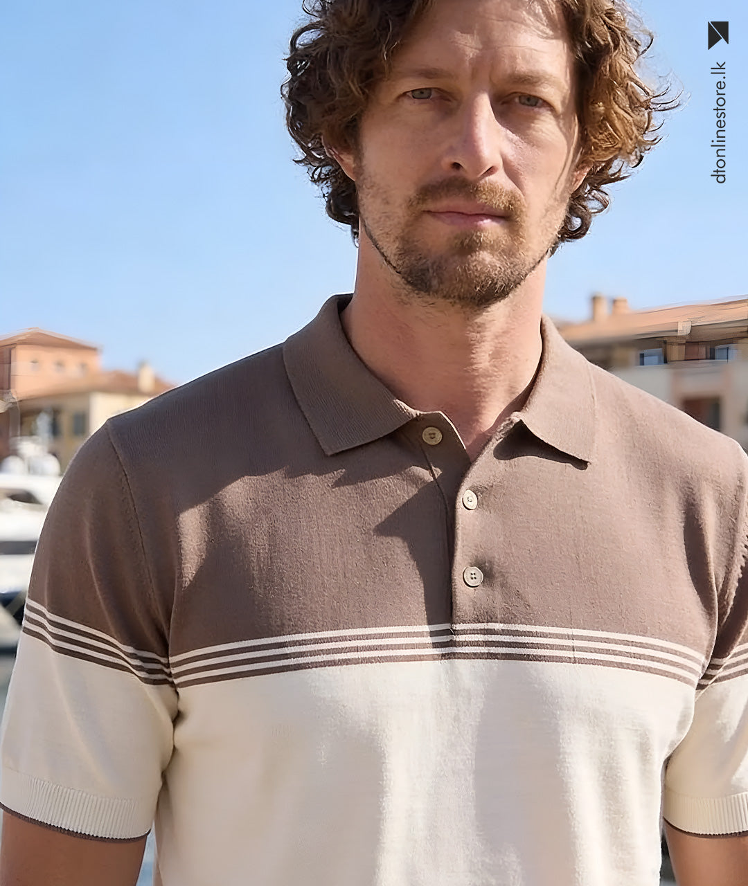 Mocha & Ivory Striped Knit Polo