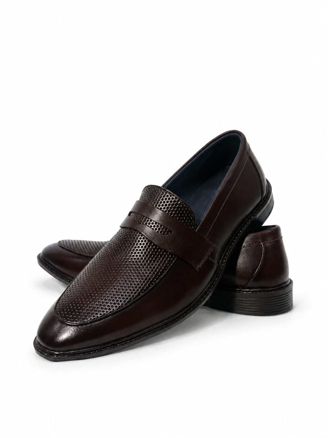 Dark brown perforated leather penny loafers