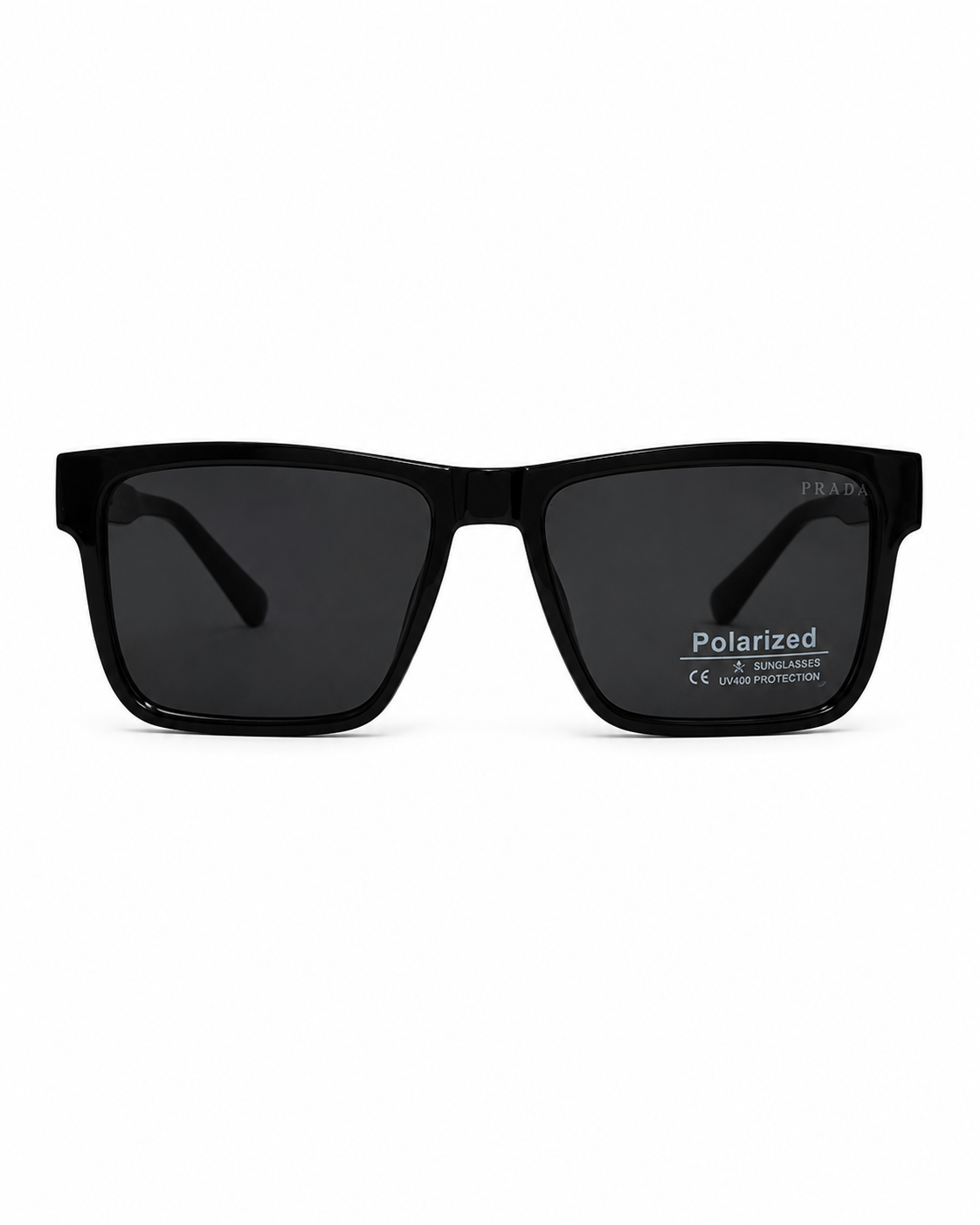 Glossy Black Metallic-Trim Polarized Sunglasses P-1203