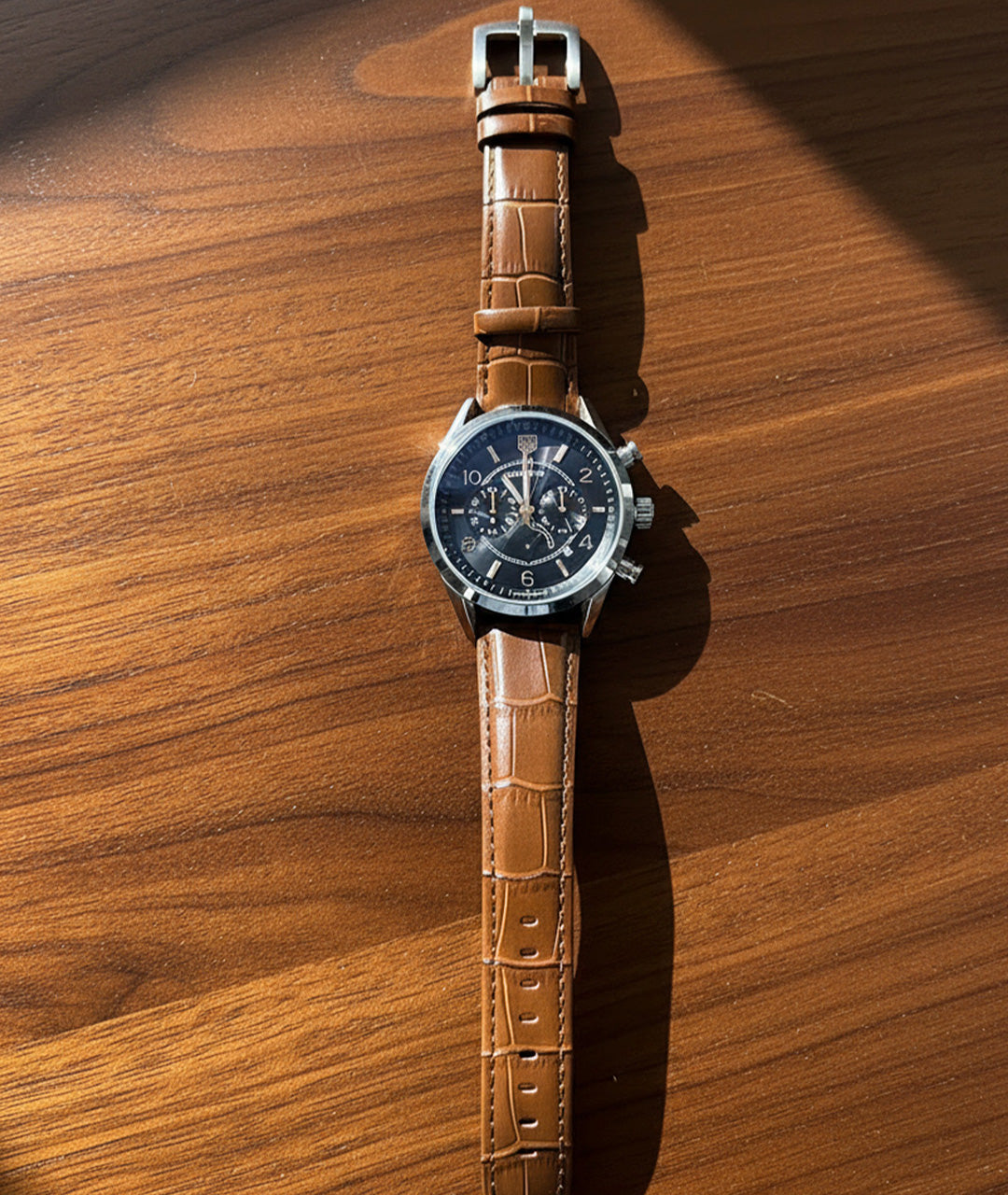 Men's Blue Dial Tan Leather Chronograph Watch