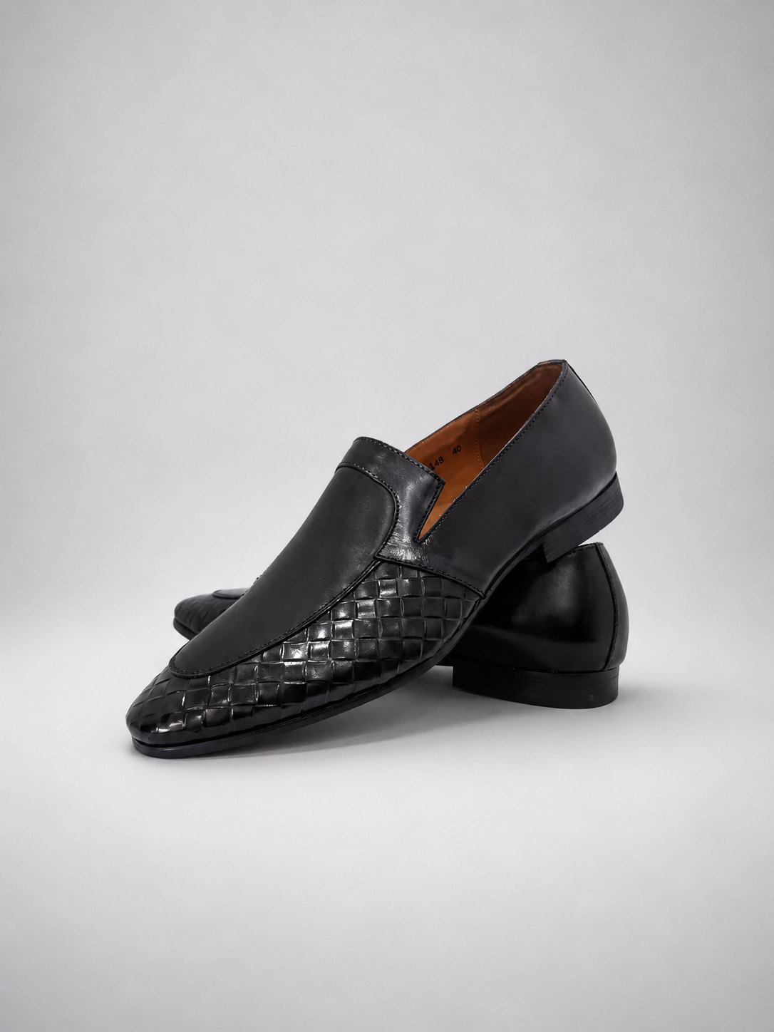 Woven Leather Loafers – Midnight Black