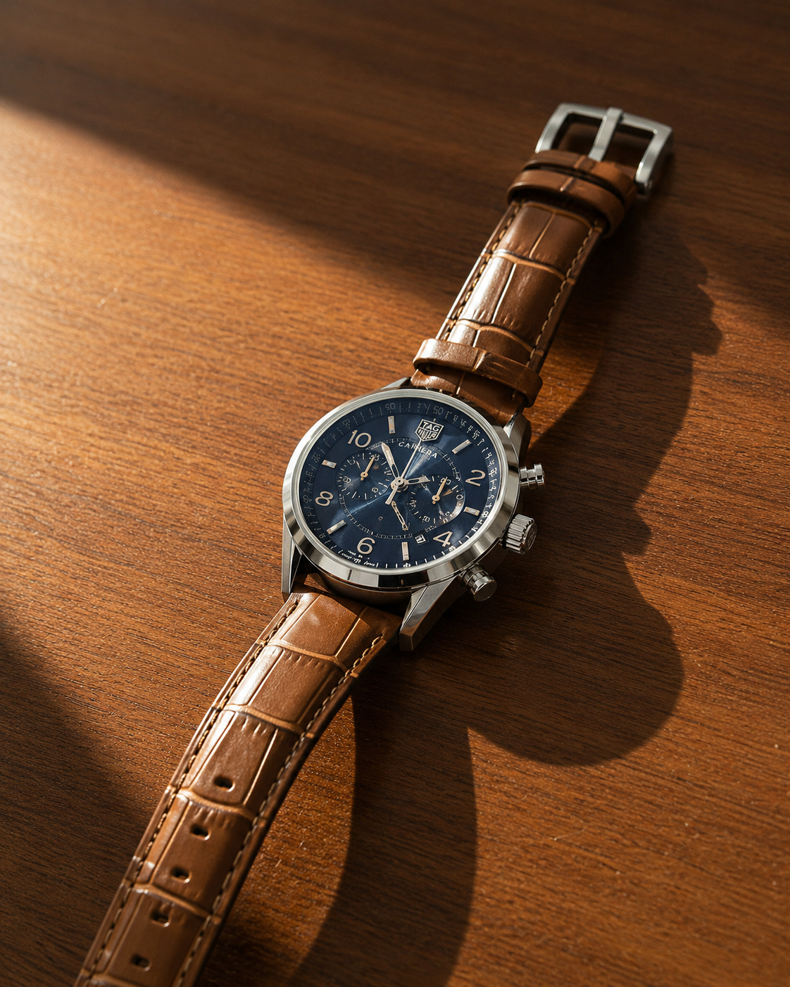 Men's Blue Dial Tan Leather Chronograph Watch