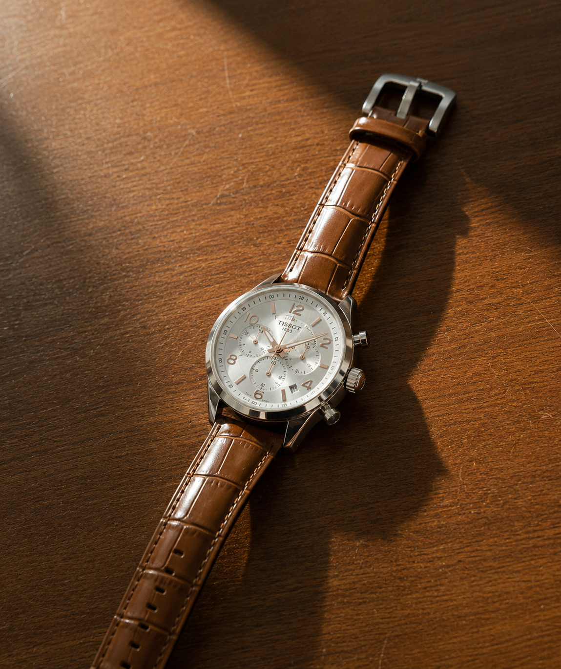 Men's Silver Dial Tan Leather Chronograph Watch