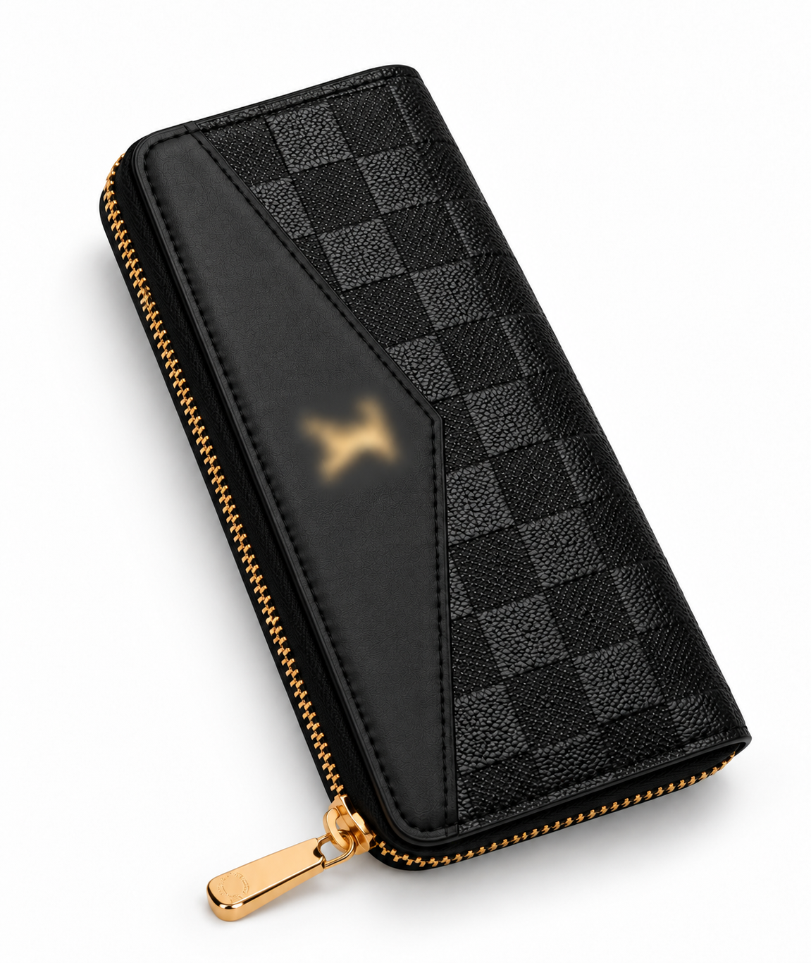 Men's Checkerboard Zip-Around Long Wallet