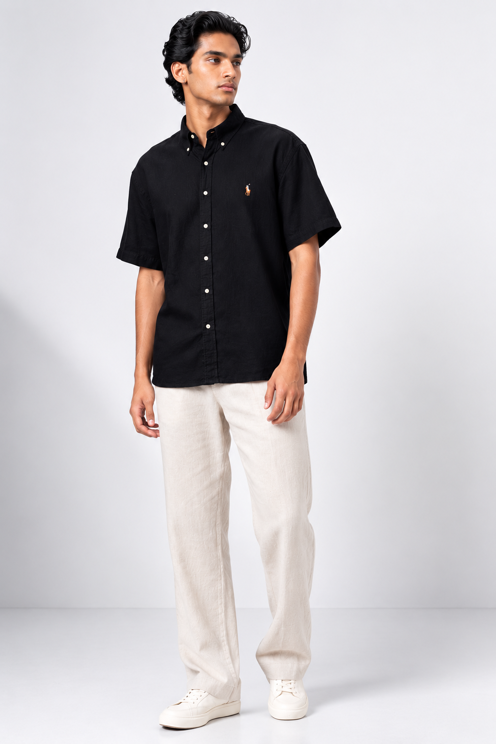 Men's Short-Sleeve Button-Down Black Shirt