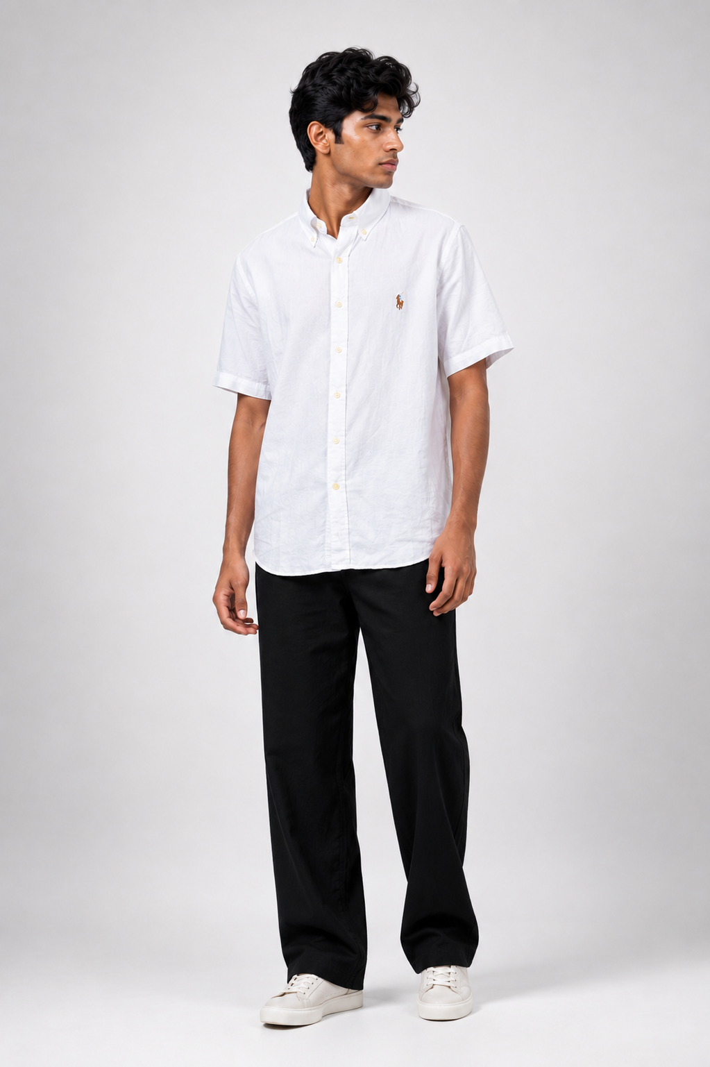 Men's Short-Sleeve Button-Down White Shirt