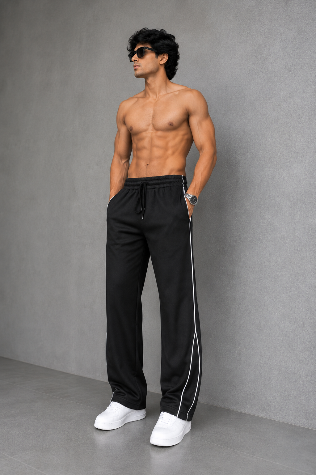 Men's Piping Contrast Wide-Leg Track Pants