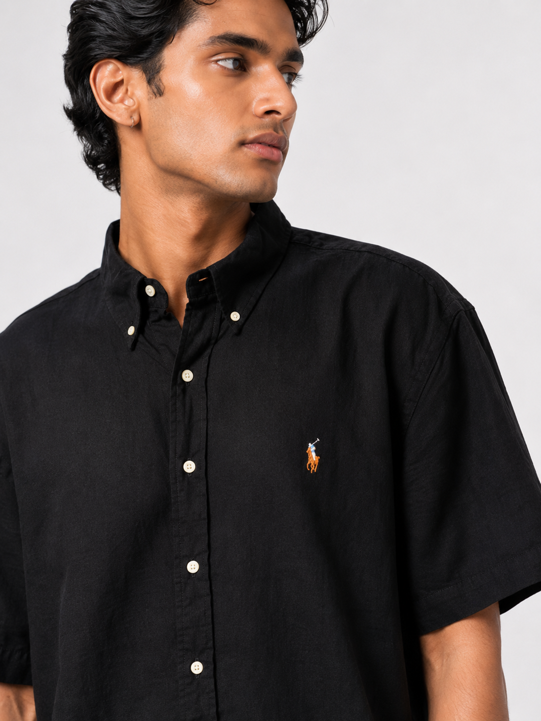 Men's Short-Sleeve Button-Down Black Shirt