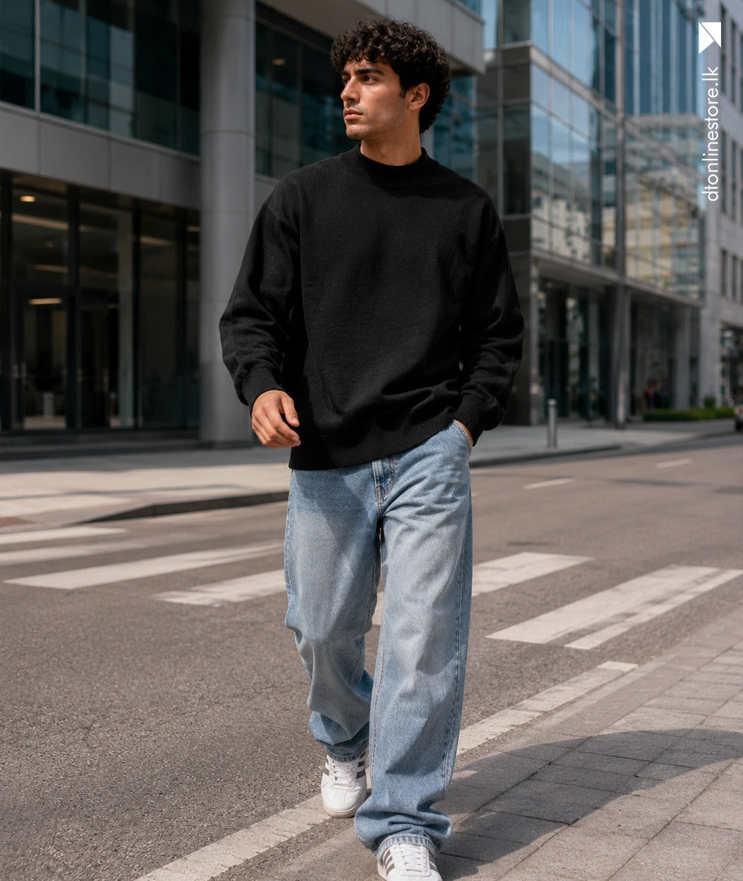 Men's Oversized Black Mock-Neck Sweatshirt