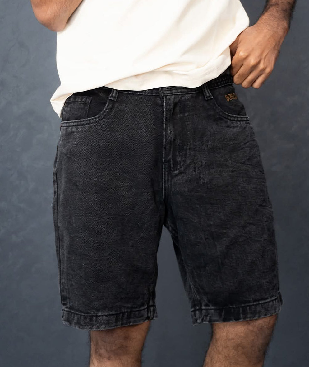 Men's Washed Black Denim Shorts