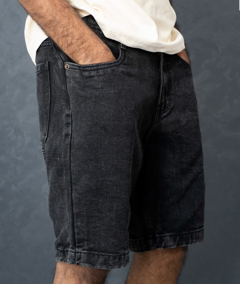 Men's Washed Black Denim Shorts