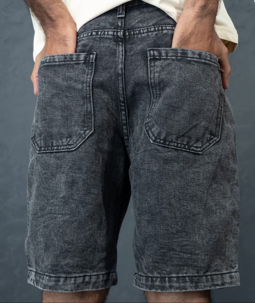 Men's Washed Black Denim Shorts