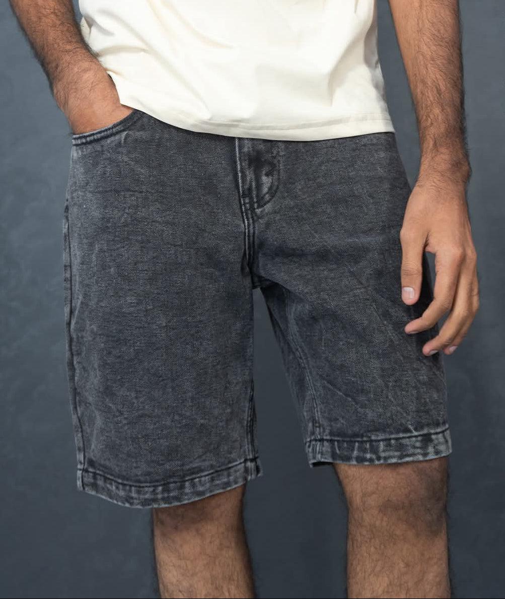 Men's Washed Black Denim Shorts