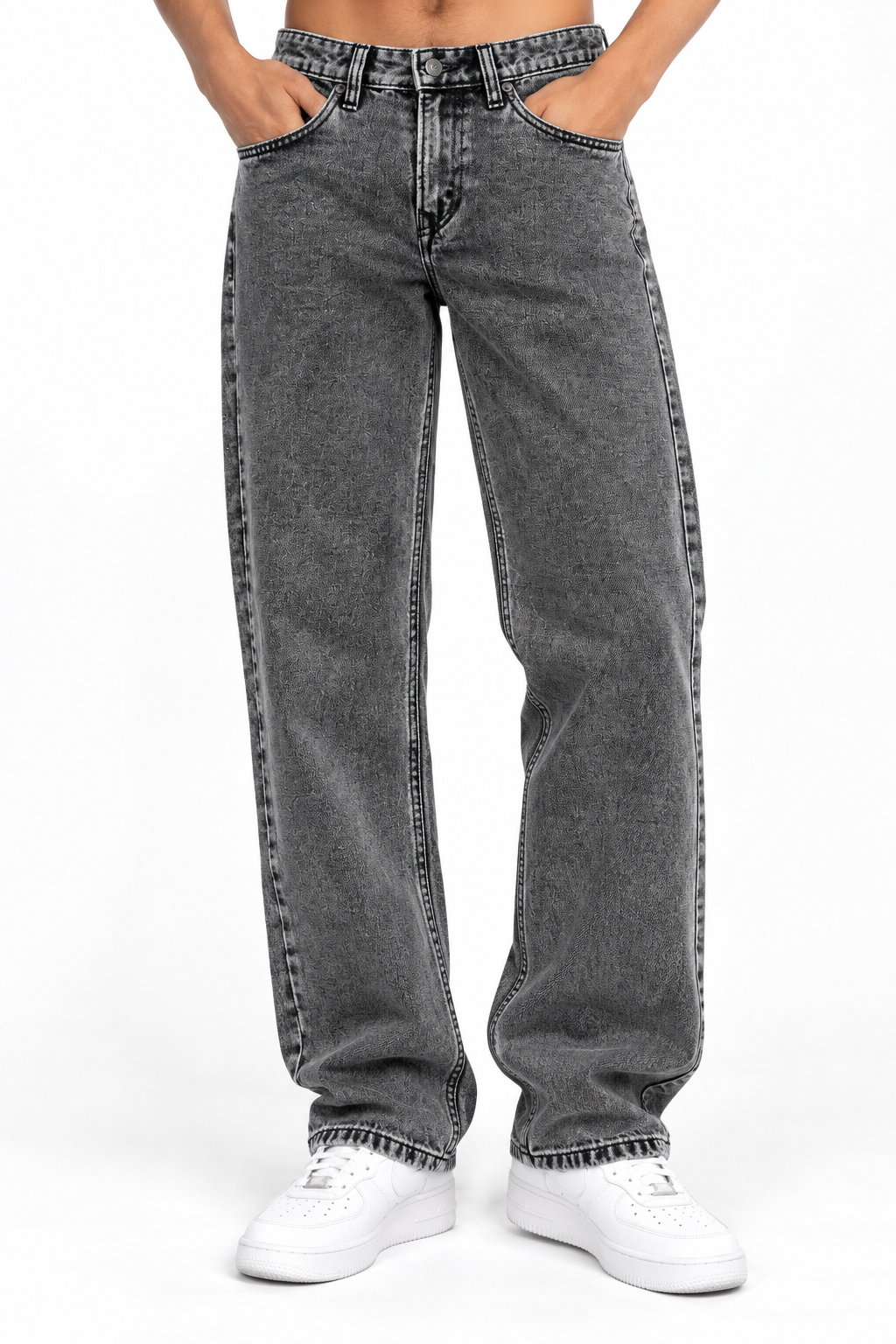Men washed grey relaxed fit straight leg denim jeans