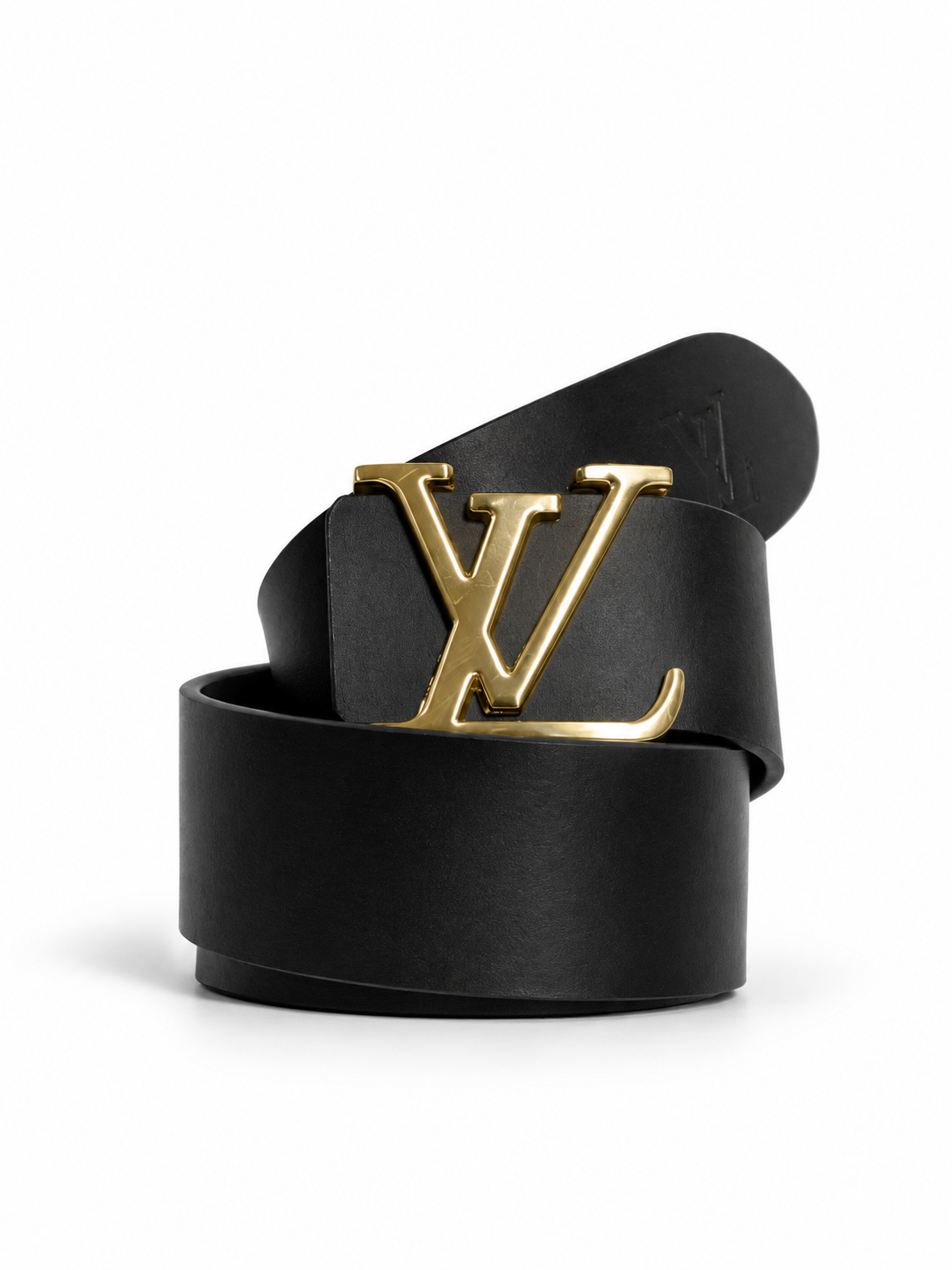 Premium black leather initial buckle adjustable belt