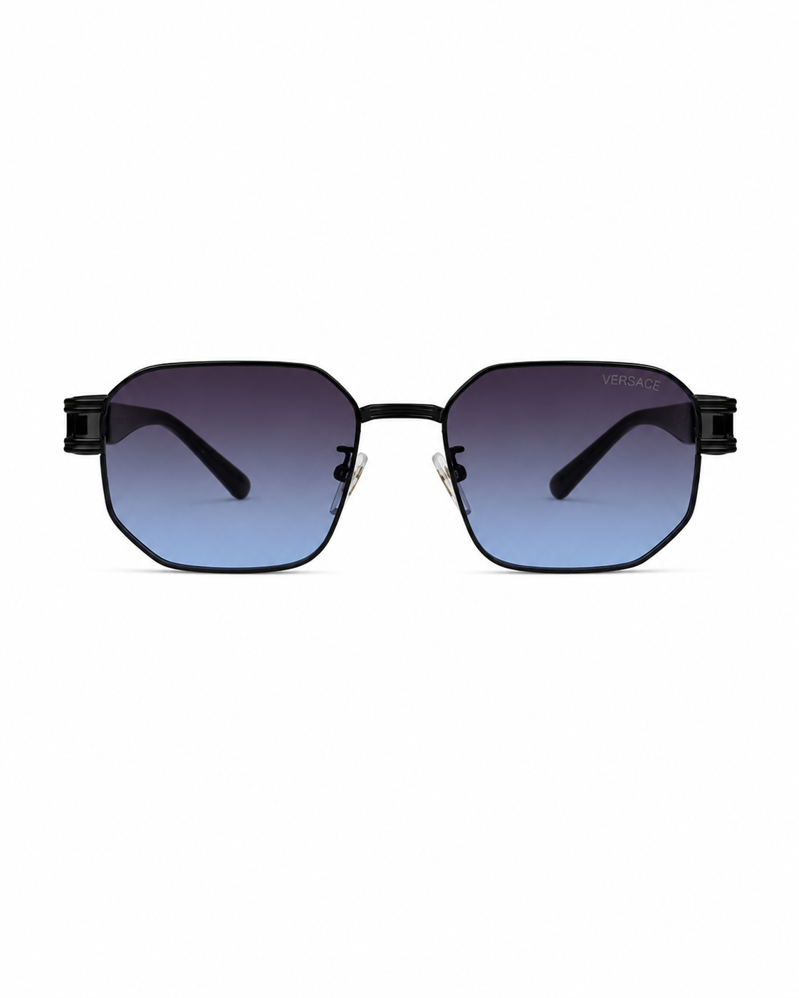 Hexagonal Black Metal Sunglasses with Blue Gradient Lenses V-1242
