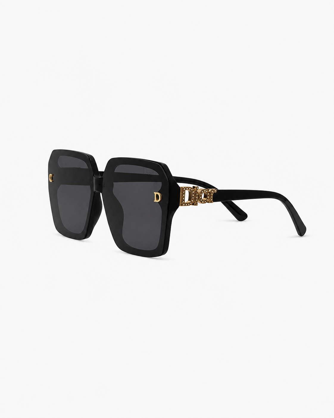 Black Oversized Square Rhinestone-Logo Sunglasses D-1270