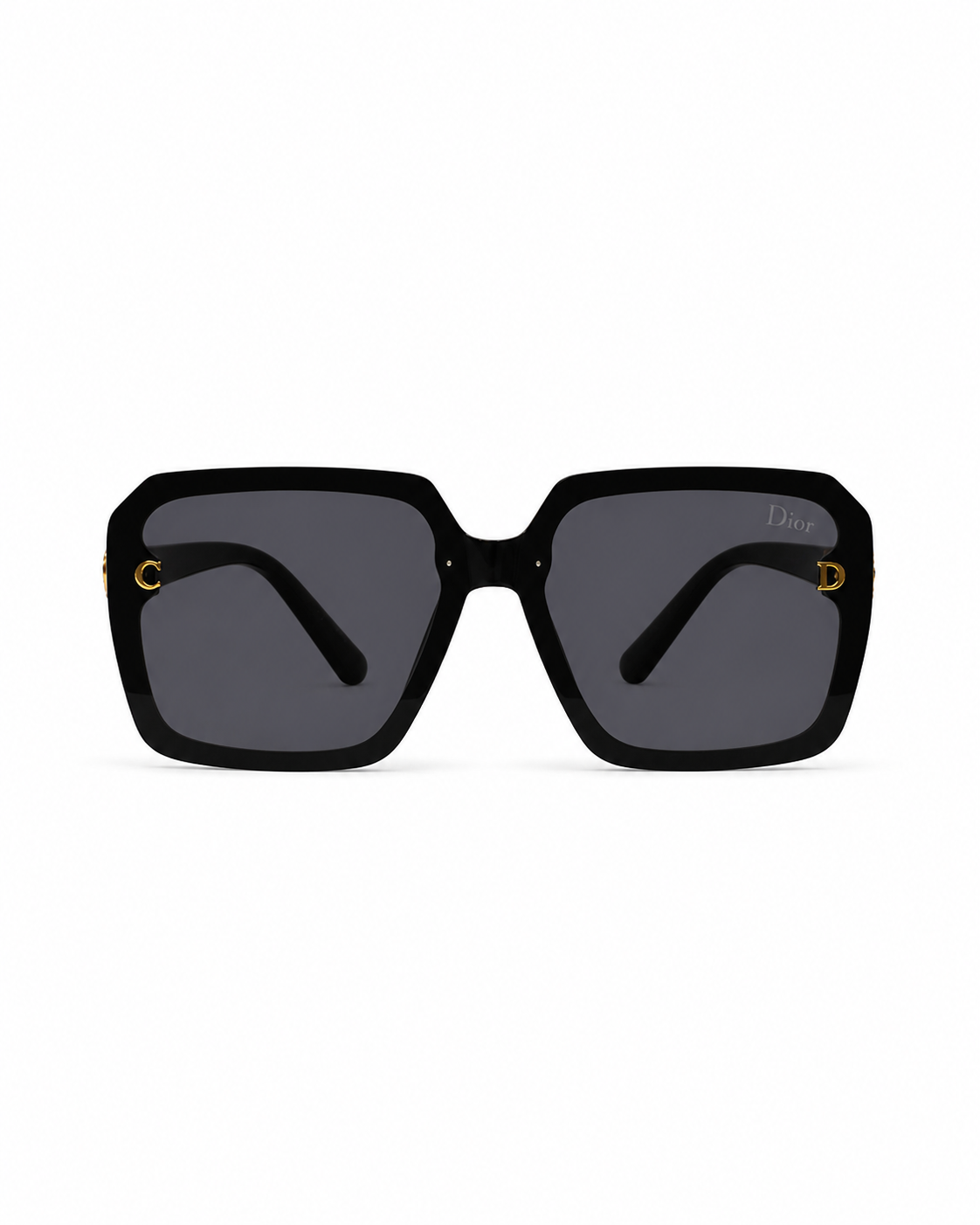 Black Oversized Square Rhinestone-Logo Sunglasses D-1270