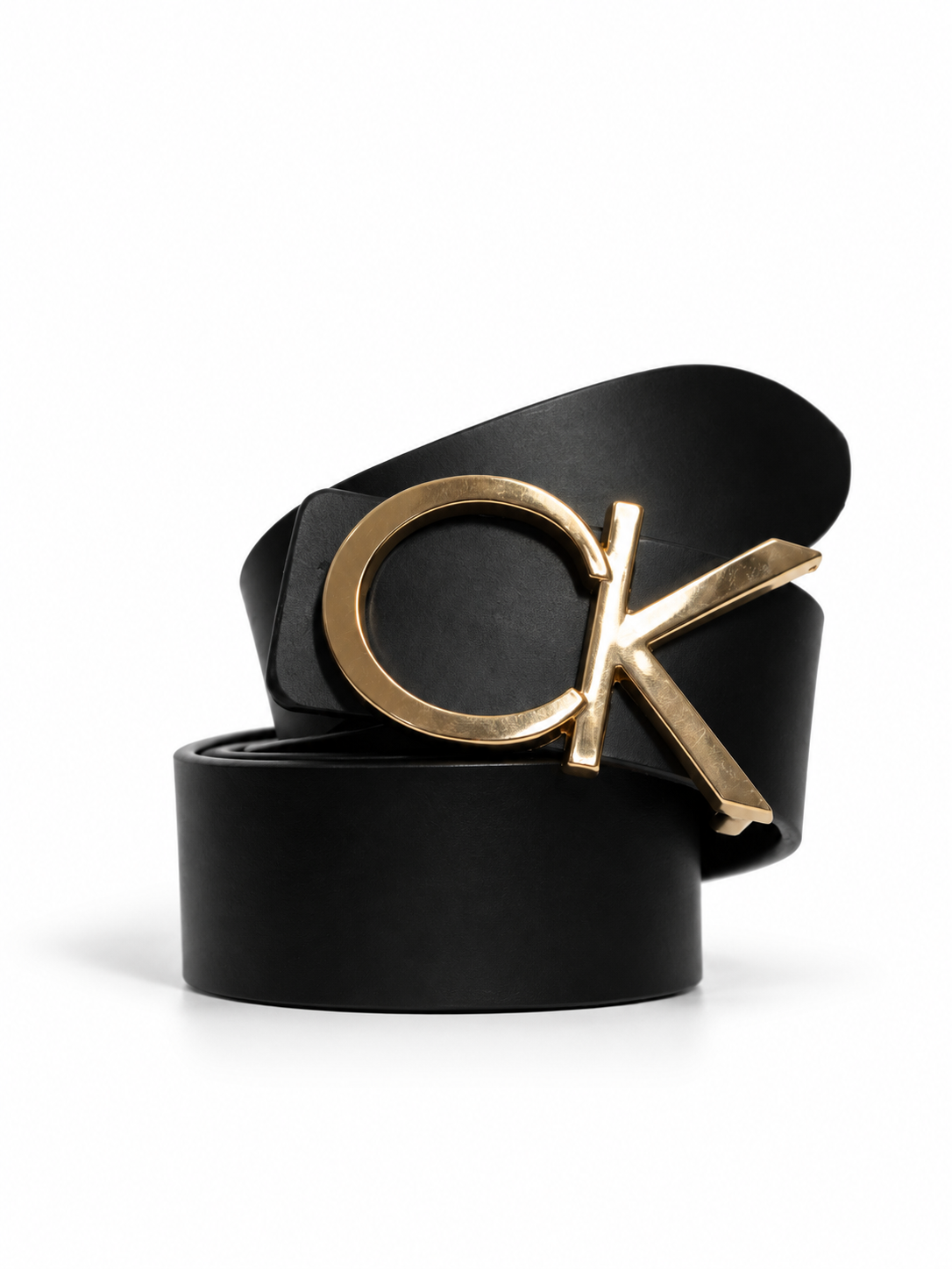 Black leather initial buckle adjustable belt