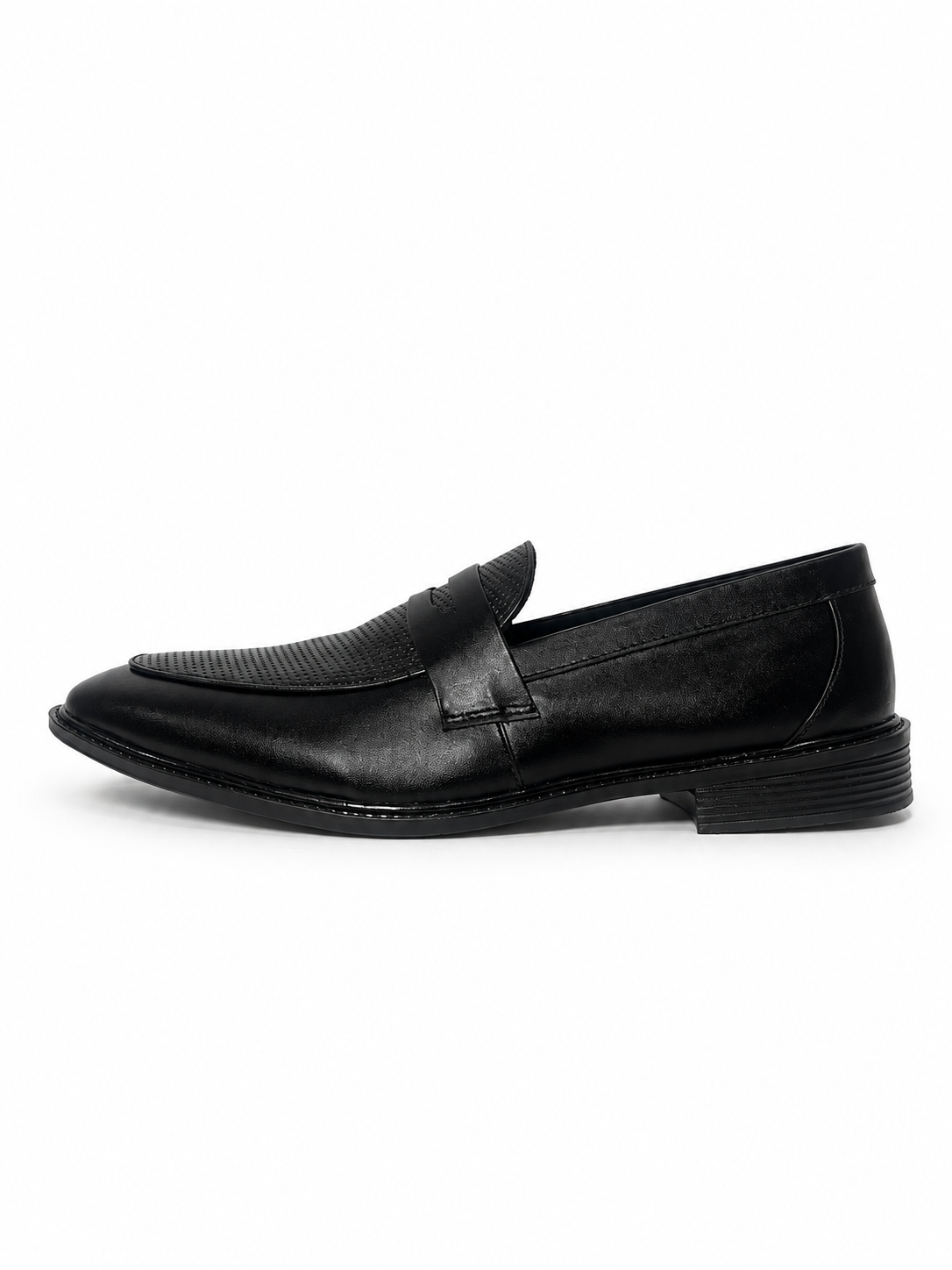 Premium black perforated leather penny loafers