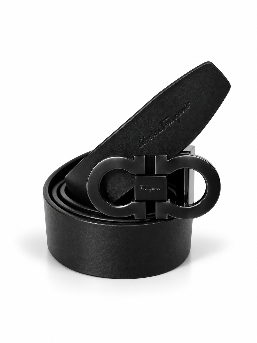 black leather matte black double buckle adjustable belt