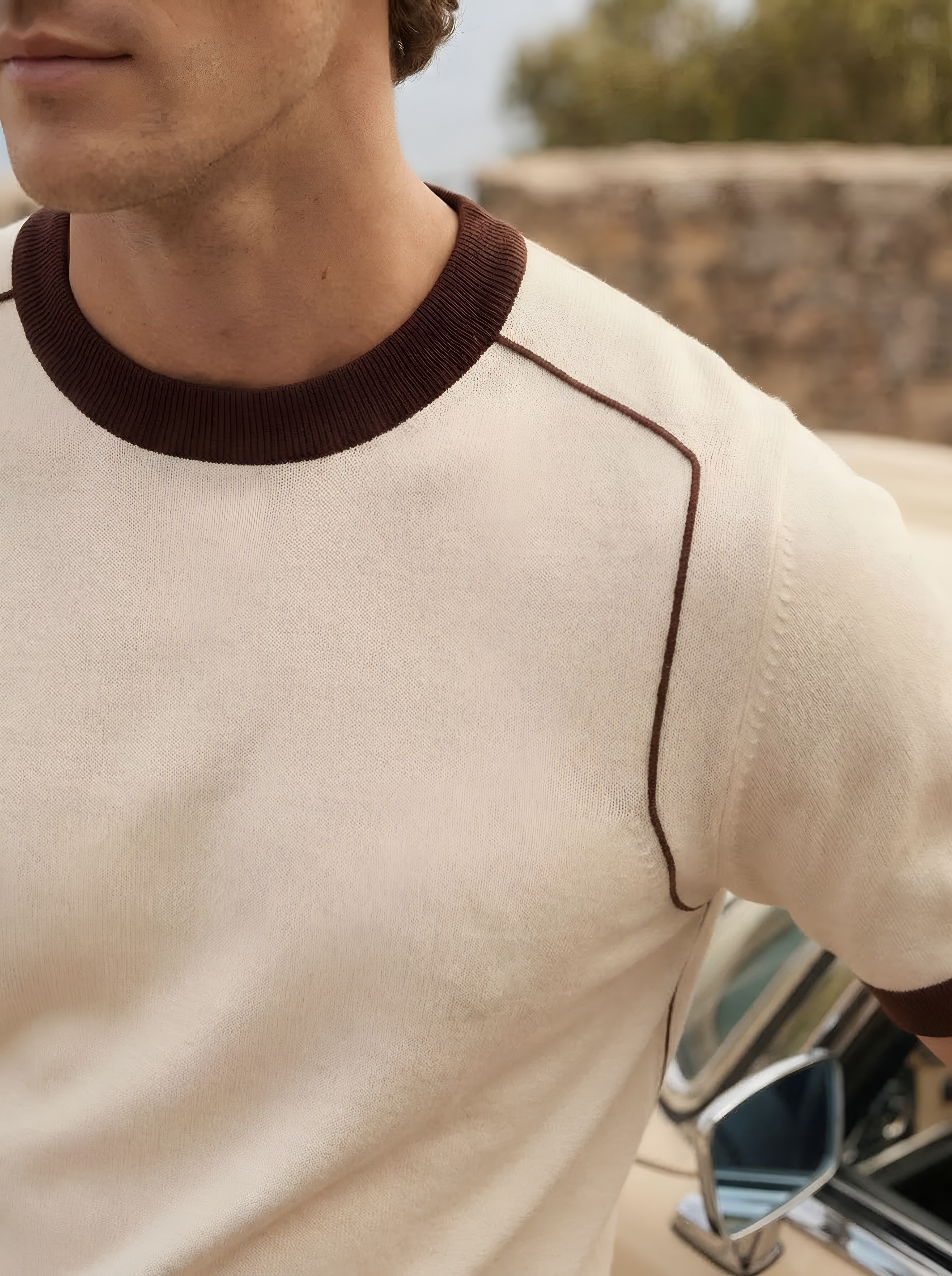 Retro Contrast Trim Knit T-Shirt
