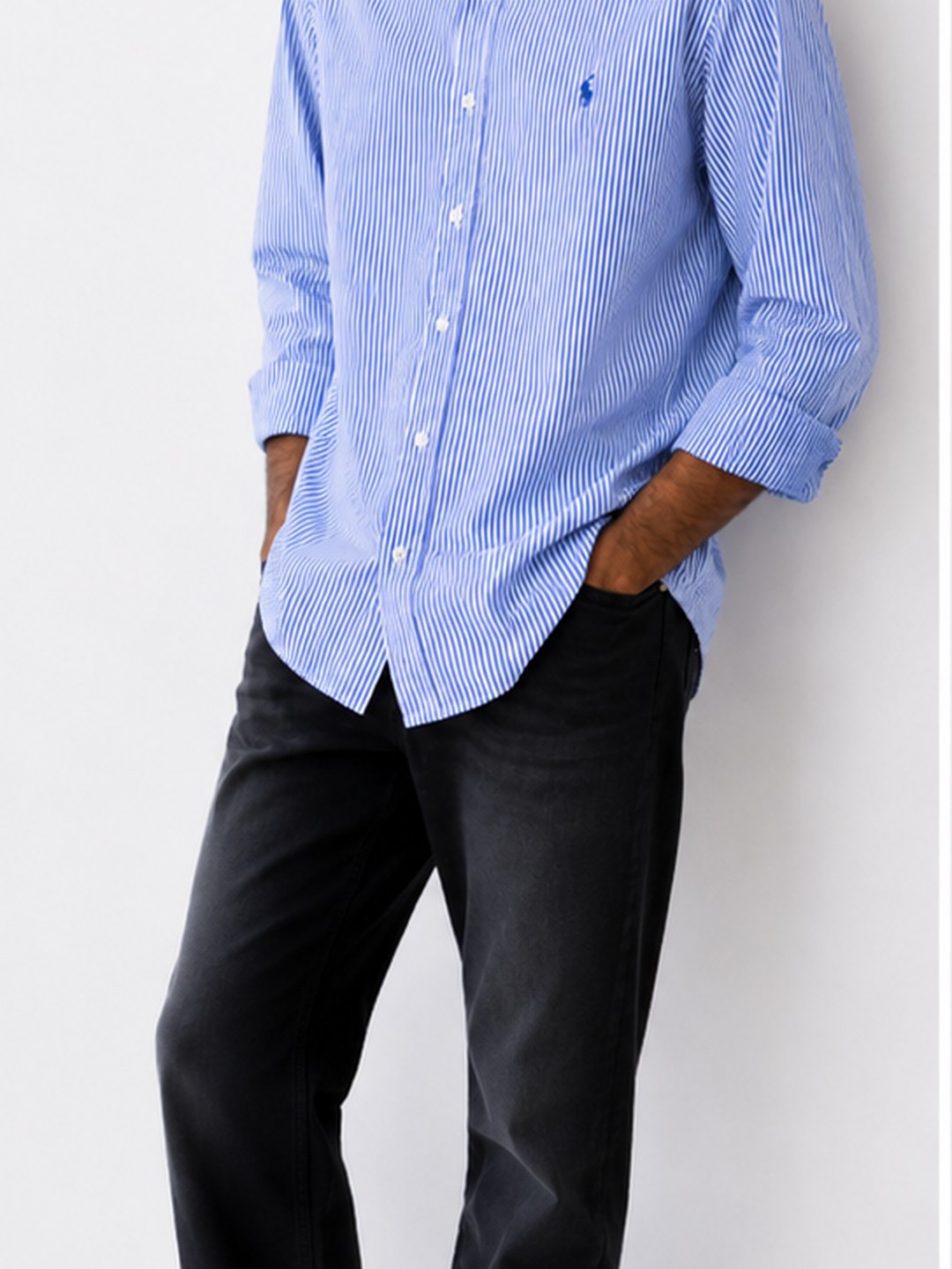 Blue & White Vertical Stripe Oxford Shirt